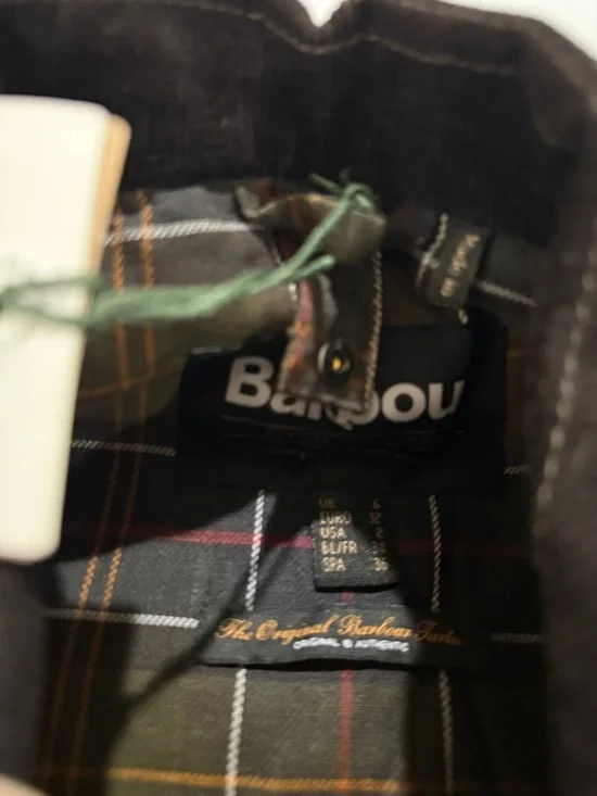 Barbour Olive Waxed Cotton Field Coat with Dark Cord Collar NEW Size 2 - Picture 4 of 5